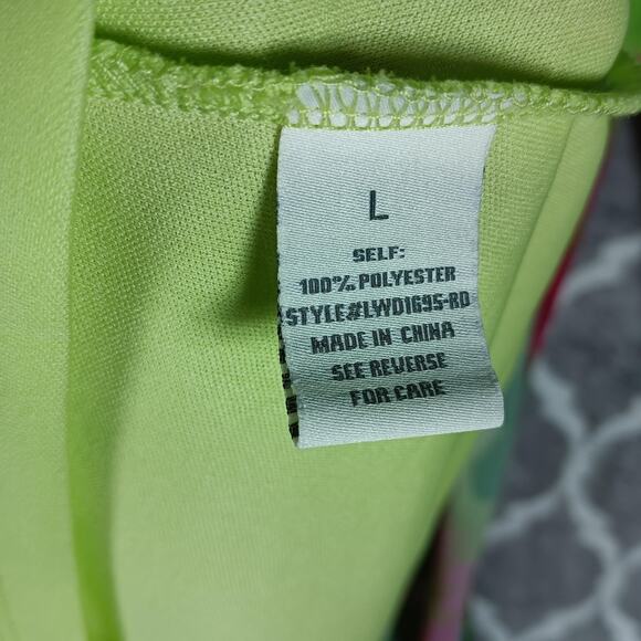 Palms Away Dress Womens Large Pink Green Tropical Palm Long Sleeve Resort - Picture 9 of 10